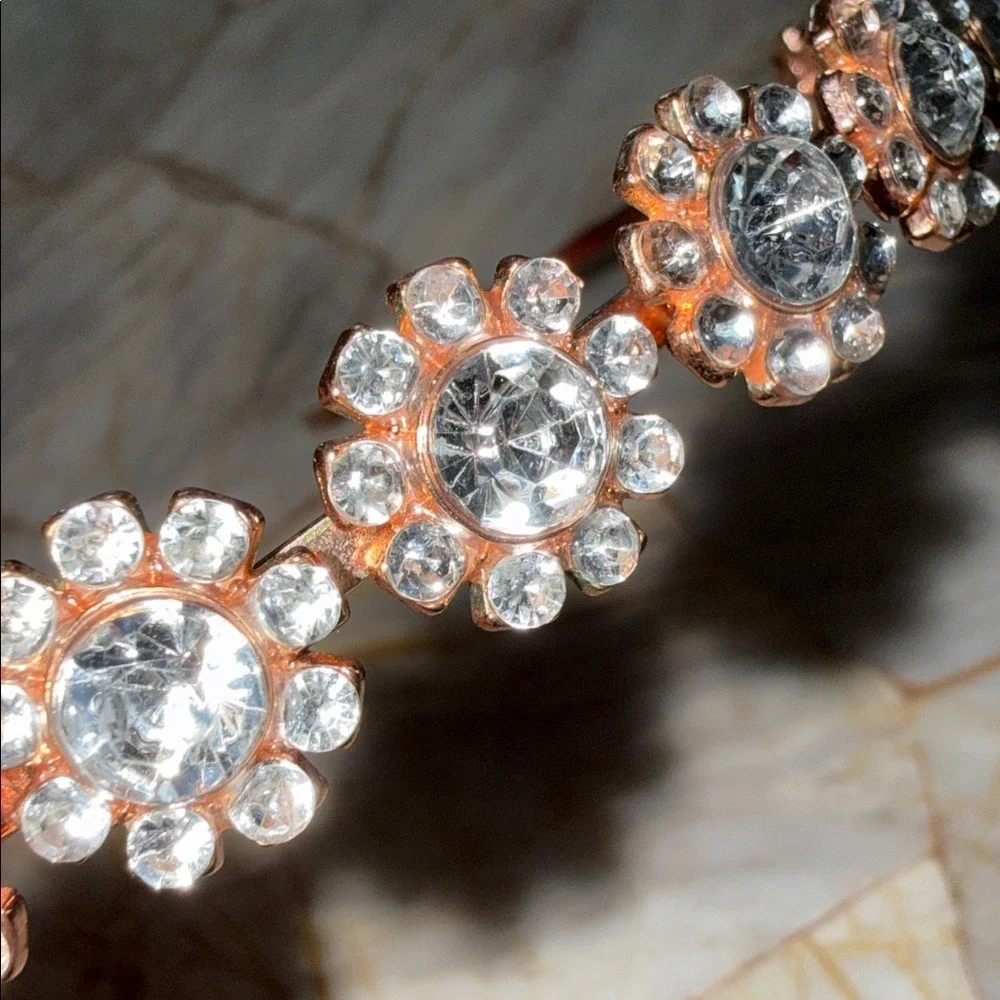Rose‎ Gold Crystal Flower Headband Bridal Prom Floral Hair Accessory